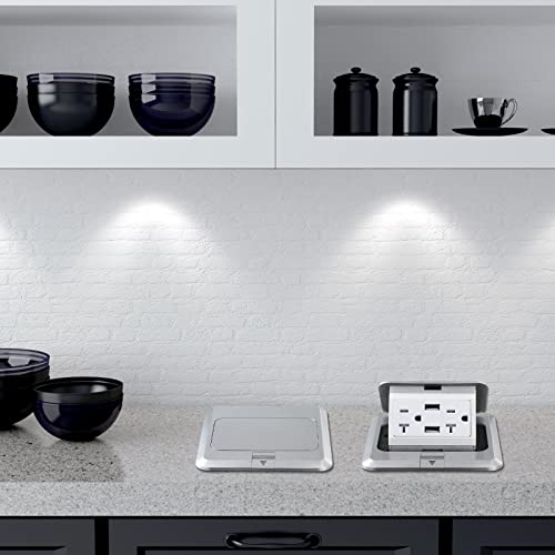 Hoolerry Floor Outlet Kit Waterproof Electrical Outlet Box With 4.2A Usb Chargers 20 Amp Weatherproof Floor Outlet Cover Box Tamper Resistant Outlet Receptacle For Countertop Home (Silver, 1 Pack) #TOP6