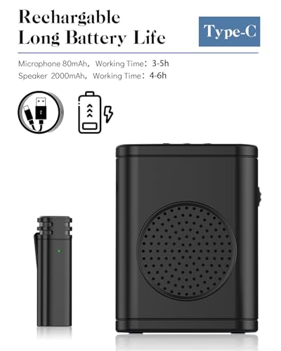 Amplificatore vocale portatile con microfono a clip senza fili, amplificatore vocale personale ricaricabile Bluetooth, altoparlante PA per più posizioni in classe, riunioni e all'aperto - 2