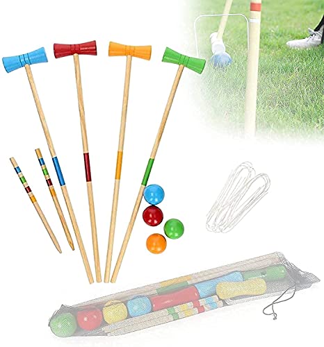 WDSZXH Conjunto de Croquet de jardín de Madera  Conjuntos de Croquet para niños con Bolsa de Red  Pelota de Colores  ventanillas  estacas  Juego de Croquet de jardín  césped  Patio Trase
