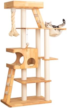 Wood Cat Tree for Large Cats, 62-Inch Tall Modern Cat Tower with ...
