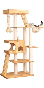 Amazon | 【なになにLife】 キャットタワー 木製 天然木 大型 据え置き
