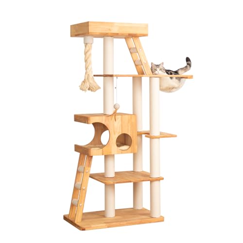 Torre de Gato de Madera para Gatos Grandes 62 pulgadas miniatura 1