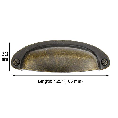 MuDuJia 10-Pack 3 1/2" Hole spacing Vintage Farmhouse Style Pulls Cup Pull Handles Knobs Shell Ear-Like Handle Knobs for Cabinet Dresser Drawer Bin 3.5 inch 89mm (10, Antique Bronze) by MuDuJia - Used condition - Image 2