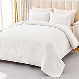 OARAGE Queen Quilt Bedding Set White Lightweight Quilted Bedspread Full Size with Pinwheel Motif,Soft Microfiber Quilting Coverlet for All Seasons (1 Quilt, 2 Shams)