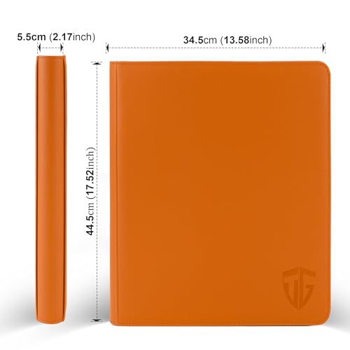 Image of 16 Pockets Trading Card Zipper Binder for 1000+ Cards| Secure Side Loading Pockets | Trading Card Album Folder | Compatible with YuGiOh, MTG,Sports Cards (Orange 16)