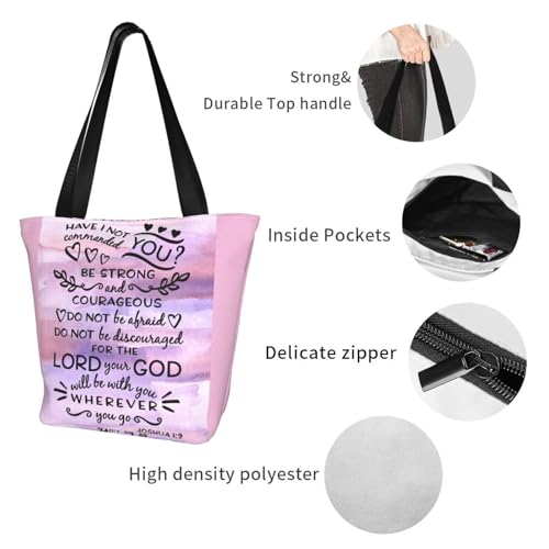 Joshua 1 9 Be Strong Bible Scripture Verse Shoulder Bag, High-Density Polyester Tote With Zipper Closure & Inner Pocket, Spacious & Lightweight For Market, Beach & Travel3