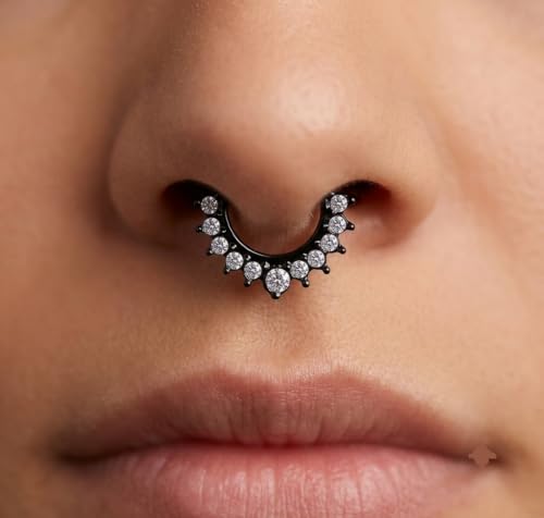 Image of RUVEE Nose & Ear Clip Titanium Plated Pin Non Pierced Just Press for Women & Girls Septum Ring