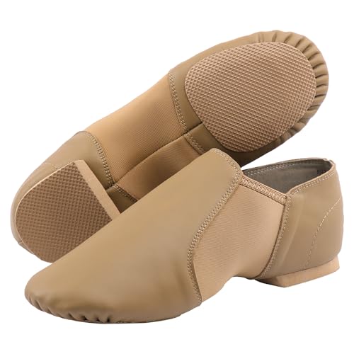 Image of Linodes Leather Upper Jazz Shoe Slip-on for Women and Men's Dance Shoes | Genuine leather, Slip on, Unisex, EVA sole, Split sole, Elastic, Snug fit, Arch support, Flexible, Breathable, Lightweight