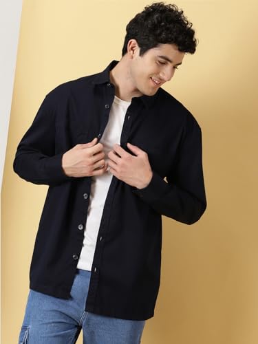 Image of Thomas Scott Men's | Solid | Full Sleeve | Oversized Fit | Cotton Blend | Spread Collar | Casual Shirt