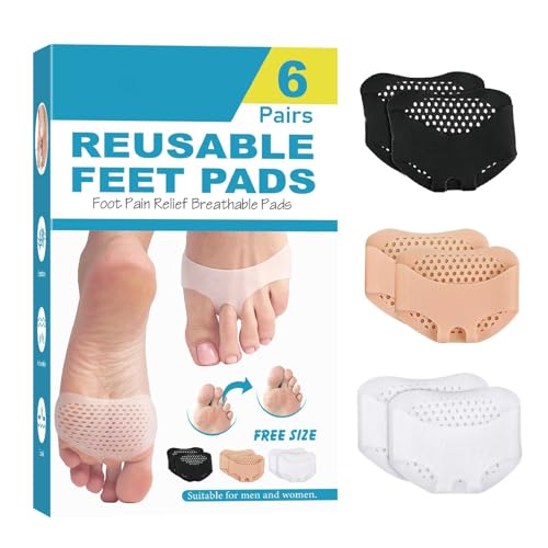 Almohadillas de silicona para pies, almohadillas de pie reutilizables, almohadillas metatarsianas de silicona, 6 pares de almohadillas para el pie, plantillas transpirables y correctoras de Massag