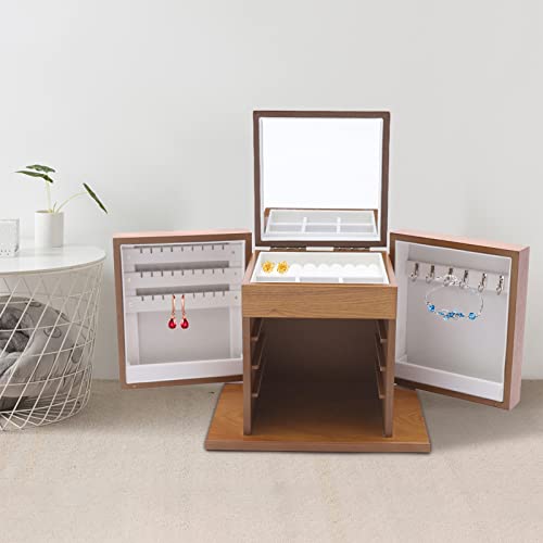 Vintage-Schmuck-Organizer-Box – 5-lagige Vitrine mit 4 Schubladen und Spiegel für Uhren, Halsketten, Ringe und Ohrringe – florales geschnitztes Design für Frauen und Mädchen