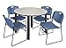 Kee 48" Round Breakroom Table- Maple/ Black & 4 Zeng Stack Chairs- Blue