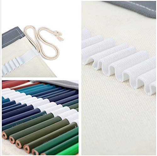 Image of Colored Pencils Roll Bag, Pen Paint Brush Storage Pouch Portable for Artist Student,Women, Men 48 Loops (Grey)