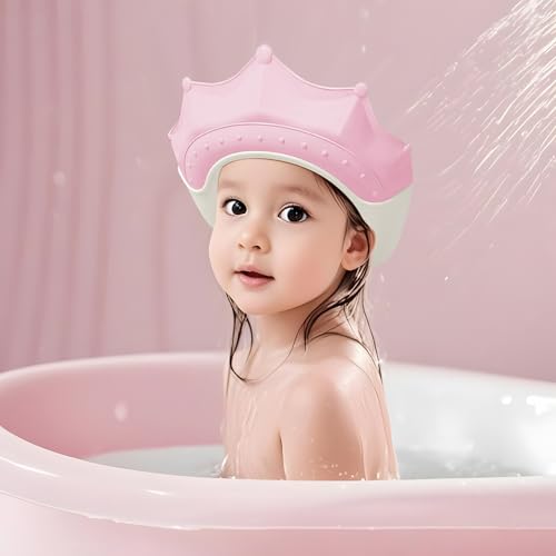 Image of PandaEar 2 Pack Baby Shower Cap Shield, Adjustable Silicone Bath Visor | Toddler hair washing shield keeps water and shampoo away from eyes and ears; soft, waterproof crown design fits comfortably.