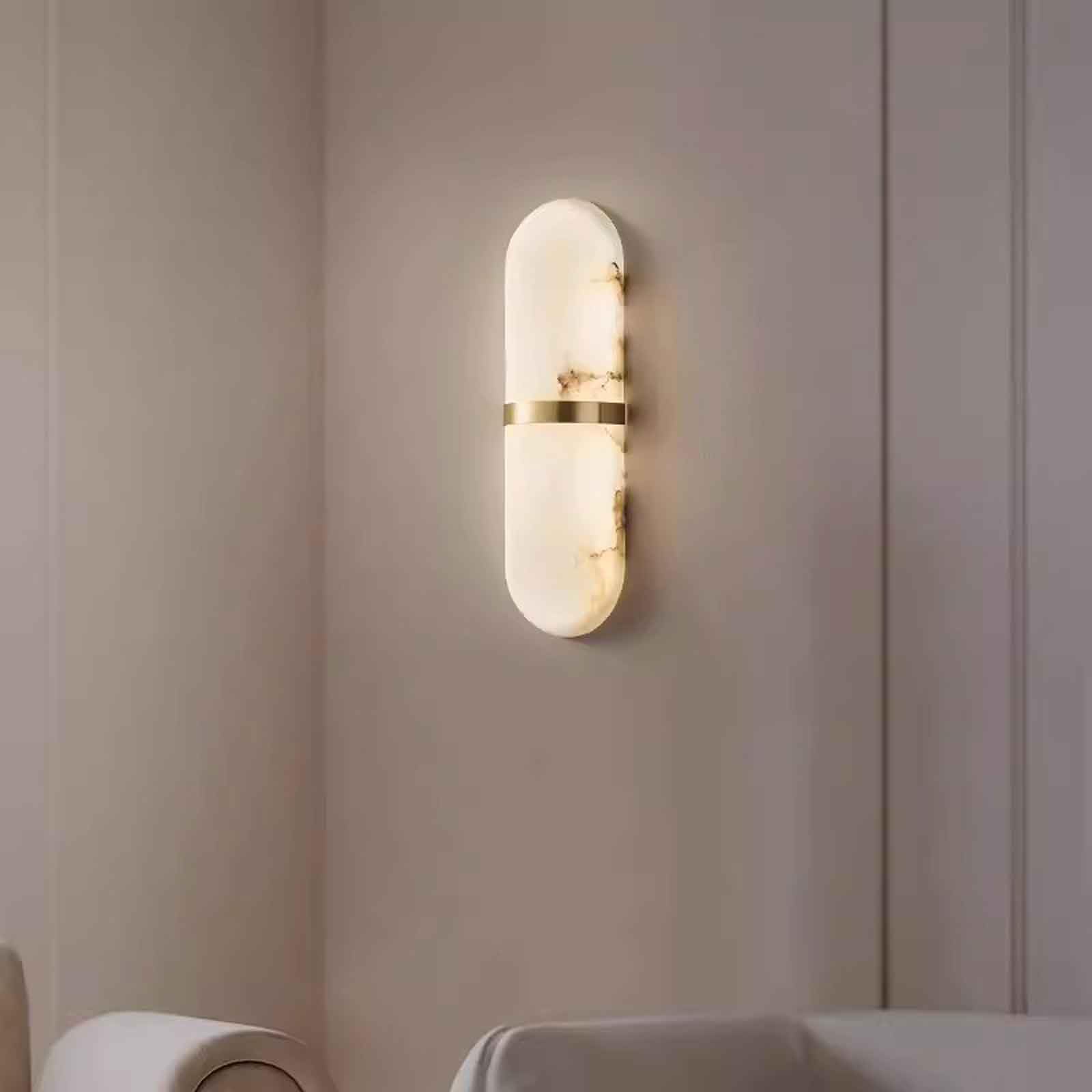 Applique da Parete in Marmo Naturale, Lampada a Striscia di alabastro di Lusso, Applique in Ottone Moderna Nera/Oro per Bagno, Mobile Bar, apparecchio di Illuminazione Bianco per c