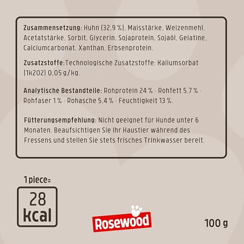 Rosewood Calcium Bones Huhn – Kleiner Kausnack für Hunde, Hundesnack aus Rinderhaut mit extra Kalzium, unterstützt die Zahnpflege, ohne Getreide, ohne künstliche Zusatzstoffe, 100 g