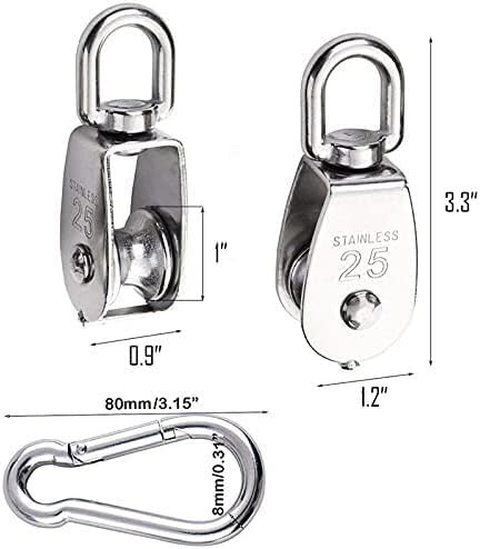 Roda de acero, polea de ranura 2 uds M25 bloque de poleas individuales alambre colgante rueda de remolque 20 metros cuerda de línea de polea de nailon