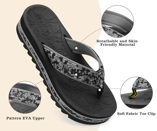 Image of ONCAI Flip Flops for Women, Fashion Printed Platform Sandals Woman with Arch Support Yoga Mat Cushion, Lightweight Summer Beach Outdoor Chunky Non-Slip Rubber Soles US Size 5-11