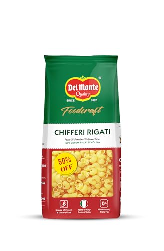 Image of Del Monte Foodcraft Chifferi /Elbow Pasta 400g | 100% Durum Wheat /Semolina /Sooji Healthy Pasta | No Maida | Authentic Italian Taste | High Protein & Fibre | 100% Vegetarian, 0% Trans Fat