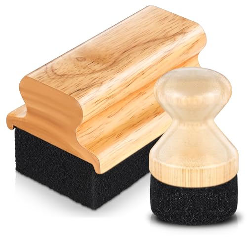 Qinyoung 2 Pcs Cutting Board Oil Wax Applicator Butcher Block Mineral Oil Brush Wooden Bamboo Cutting Board Mineral Oil with Handle for Wood Surfaces Restoring Butcher Blocks(Classic,Sponge)