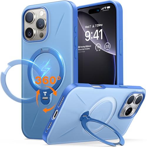TORRAS 360° Spin Magnetic Stand for iPhone 16 Pro Max Case, Fit for MagSafe, Hard PC Protective Ostand Case for iPhone 16 Pro Max Phone Case with Kickstand Rotatable, Sapphire Blue