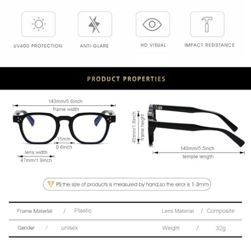 Image of Gleyemor Blue Light Glasses for Men Women, Vintage Mens Glasses Frame Womens Computer Glasses (Black)