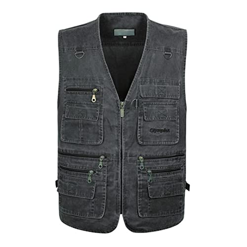 Alloaone Summer Big Size Cotton Sleeveless Vest With Pockets Men Multi Pocket Photograph Waistcoat4