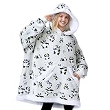 Giggling Getup Wearable Blanket Hoodie for Adults Gifts for Teen Girls Sister Women Sherpa Fleece Printed Hooded Blanket Sweatshirt Warm Cozy with Pocket & Sleeves Grey Panda