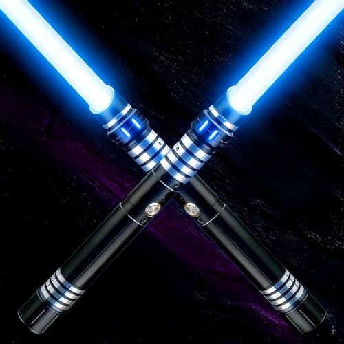 CHINEYDY Dueling Lightsaber 2 Pack 16 RGB Colors Smooth Swing Light Sabers Metal Hilt Type-C Rechargeable FX Saber with Connector Double-Bladed Lightsaber for Kids Adults Cosplay (Black)
