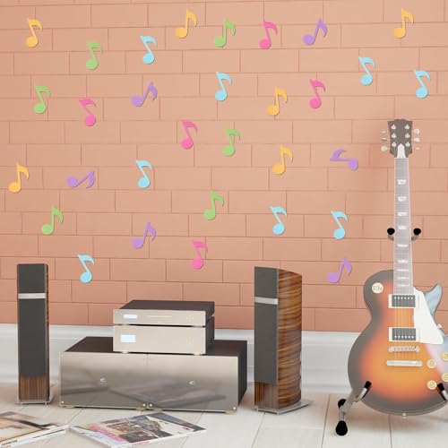 Image of Music Note Glitter Cutouts - 100Pcs Colorful Music Notes Themed Paper Cut-Outs Musical Notes Shaped Paper Die Cut for Concert Party Back to School Baby Shower Classroom Bulletin Border Wall Decors