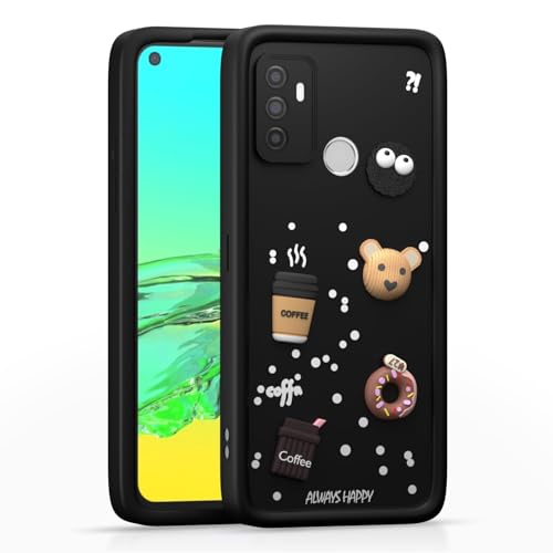 Image of Bintage Cute Fun Taddy| 3D Ball Bear| Donut| Coffee Rubber Case Full Body & Camera Protection Back Cover Compatible for Oppo A53 (4G) 2020 - Black