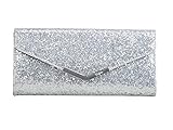 edle, zeitlose Form Buffalo Damen Clutch NANCY, Frauen Abendtasche,Accessoire,Glitzer,Magnetverschluss,25x3.5x11.5cm, SILVER,Einheitsgröße (One Size)