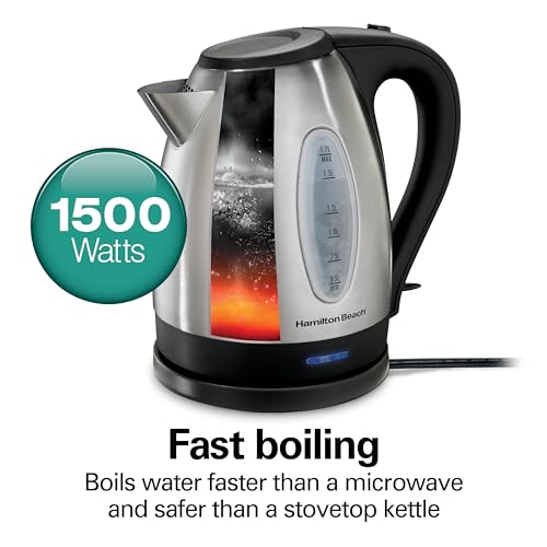Hamilton Beach Electric Tea Kettle, Water Boiler & Heater, 1.7 Liter, Cordless Serving, 1500 Watts for Fast Boiling, Auto-Shutoff and Boil-Dry Protection, Stainless Steel (40880) by Hamilton Beach - Image 2