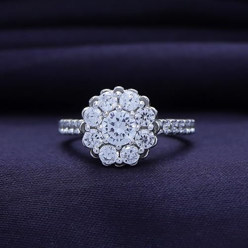 SAVEARTH DIAMONDS Floral Style, Round Cut Sparkling White Cubic Zirconia Cluster Bridal Engagement Promise Ring In 14k Gold Over Sterling Silver Jewelry For Women Gifts For Her2