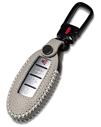 YONUFI for Nissan Key Fob Cover with Keychain Leather Car Smart Key Case Protector Holder for Nissan Rogue Titan Pathfinder Altima Kicks Murano Frontier Armada Maxima Infiniti (Gray)