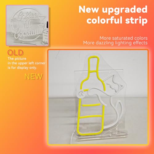 Image of Cat Neon Sign Dimmable Wine Bottle LED Wall Light Gift for Bar Decoration