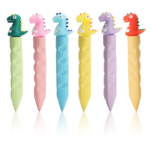 Auroriel 6 Piezas de Goma de Borrar en Forma de Lápiz, Diseño de Dinosaurio, Borradores de TPR Suaves para Escuela, Tareas, Dibujo, Material Escolar, Útiles de Escritura