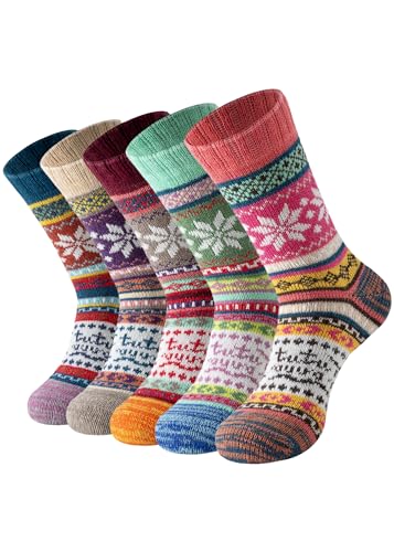 Sofvoyami Women's Winter Crew Socks, Warm Thick Wool, Cozy Soft, Perfect for Christmas Gifts, Stocking Stuffers (strip 4)