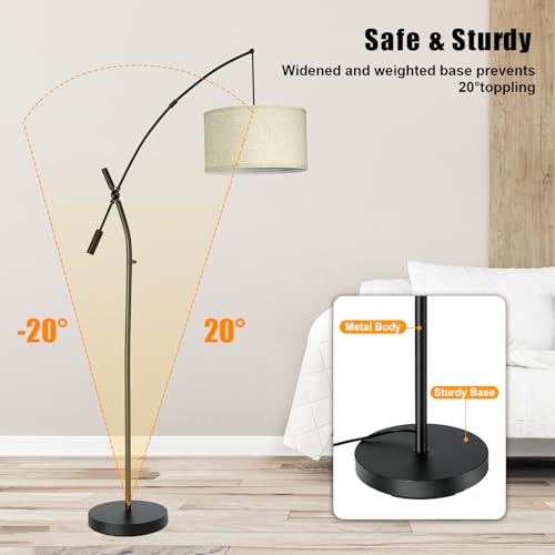 Feathmoo 17559-FD13 Arc Floor Lamp For Living Room, Modern Adjustable Swing Arm Floor Tall Lamp Traditional Standing Lamps For Bedroom, Overhanging Linen Drum Shade Vintage Floor Sofa Lamps thumb #6