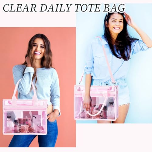 Image of Fammart Clear Bags Stadium Approved, Jelly Tote Bag for Women with Zipper, Crossbody Bag with Adjustable Strap for Work
