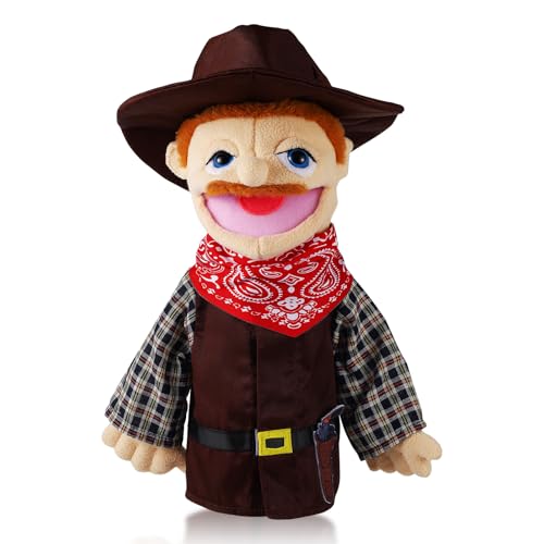 Role Play Hand Puppets Hand Plush Chef Doctor Fireman Pirate Detective Athlete Nurse Worker Hand Puppet Toys Puppets for Kids Storytelling Imaginative Pretend Play Teaching Preschool(Cowboy)