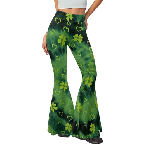 Gzzxiailg Womens Flared Leggings, St. Patrick's Day Tie Dye Wide Leg Yoga Pants with Tummy Control Casual Bootcut Activewear Legging Dress Pant Work Pants for Gym Pilates Fitness