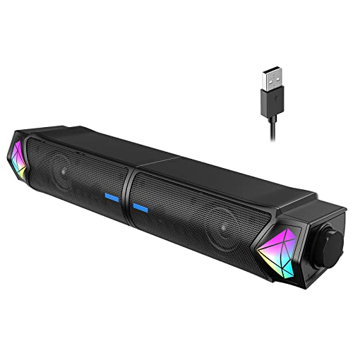 Computer Speakers, Bluetooth Dynamic Rgb Computer Sound Bar, Dual Hifi Stereo & Gradient Rgb Lighting Laptop Soundbar, Usb Powered Speakers For Desktop, Monitors, Phone, Pc, Laptop(Include C Adapter) #TOP3