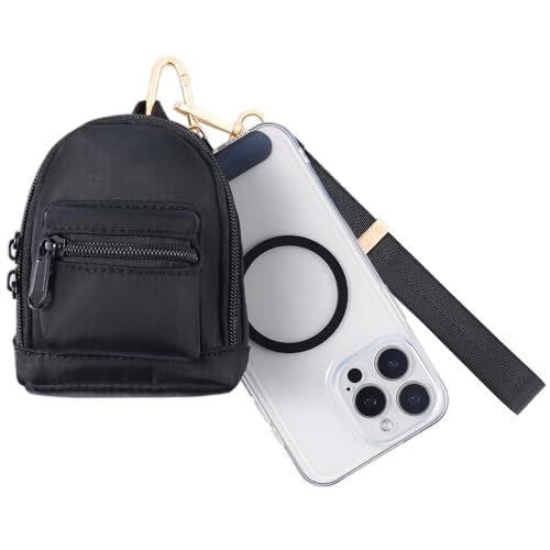 OUTXE Mini Backpack Keychain Wristlet Wallet with Phone Tether Tab, Mini Coin Purse with 3 Card Slots for Women, Zipper Pouch with Phone Wrist Strap for Sports Outdoors