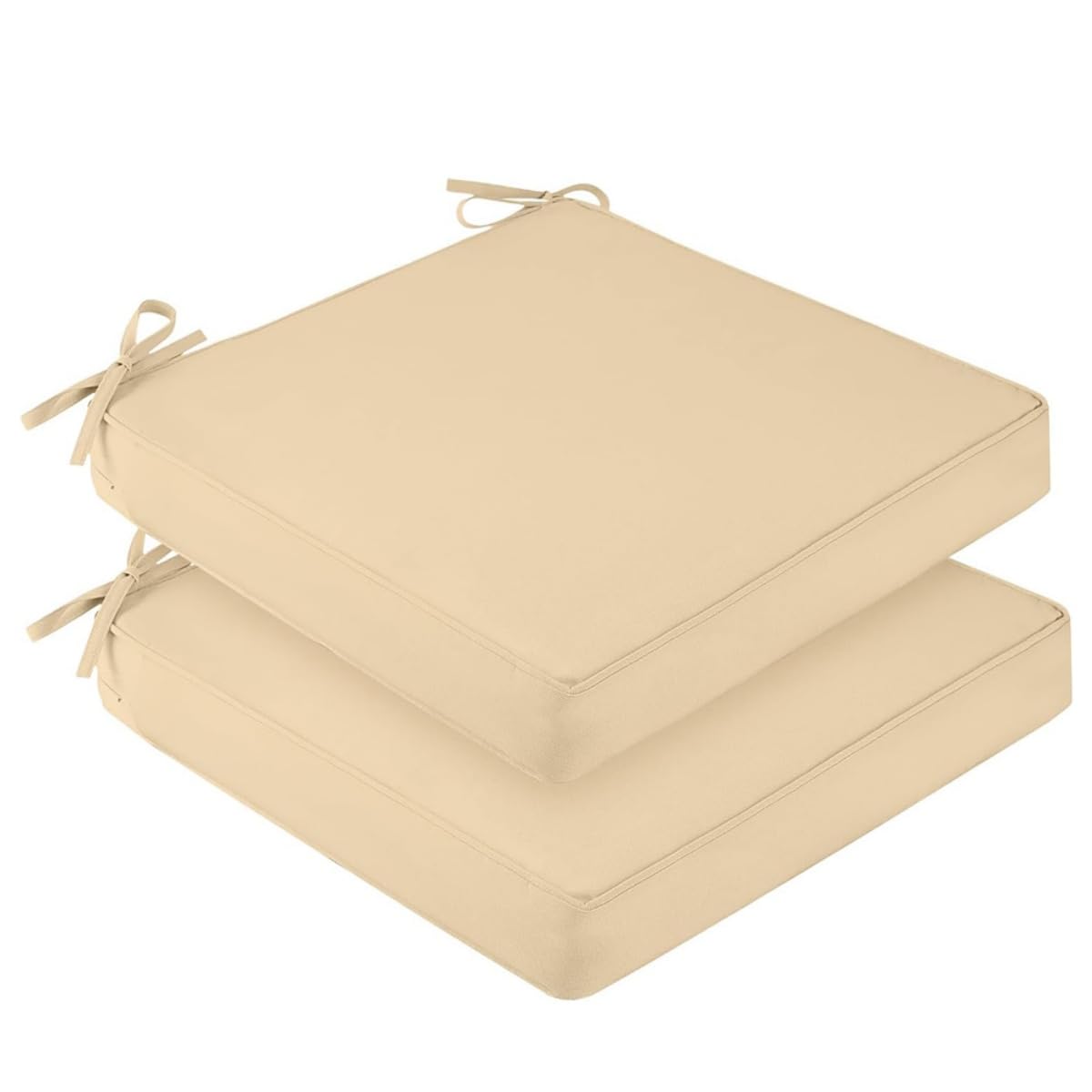 Hiseng Waterproof Outdoor Cushion Covers Set of 2 Solid Color Patio Seat Cushion Covers Replacement with Zipper for Garden Chair Cushion, Washable Rattan Furniture Protector (Beige,55x55x10cm)