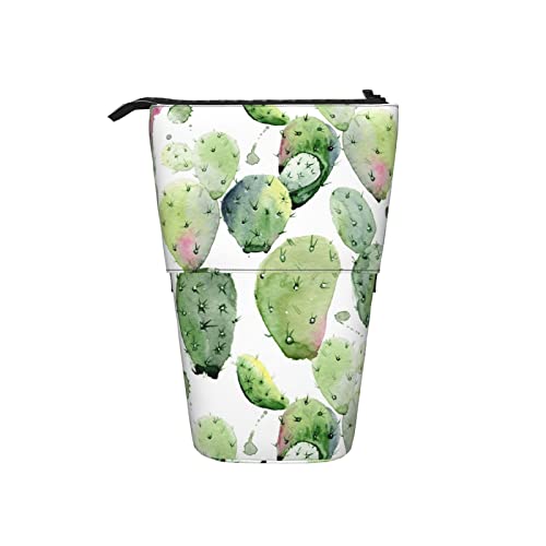 Boîte à stylos porte-crayon télescopique, couleurs pastel florales de cactus, pochette de papeterie debout avec fermeture éclair pour commodes de bibliothèques