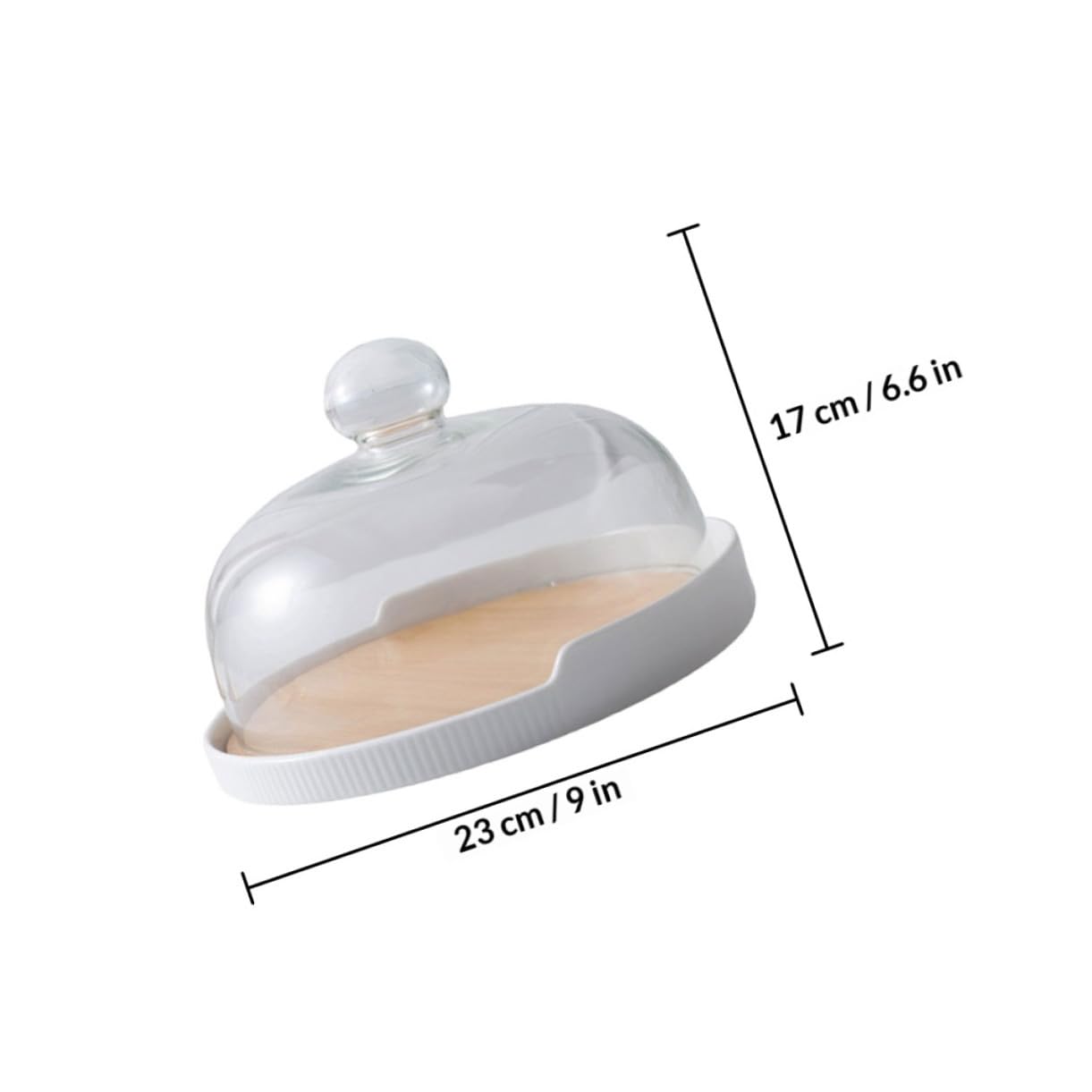 GALPADA Plateau à Gâteau Rotatif en Bois et Céramique avec Couvercle en Verre, Poignée Pratique, Design Simple et Élégant pour Desserts et Pâtisseries