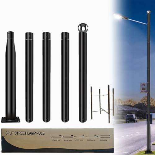 YarPoole Street Light Pole 16 Ft Tall - Outdoor Adjustable Heavy Duty Metal Street Lamp Post for Outside Solar Street Lights with Mounting Rebar Cage Base for Backyard Parking Lot Walkway