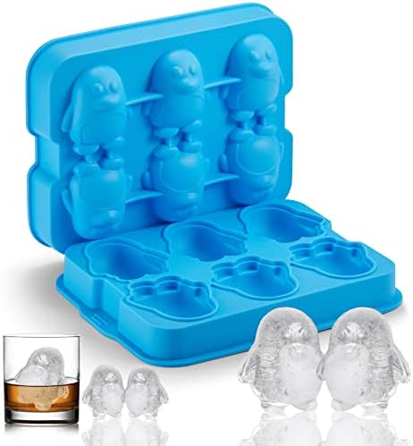Nax Caki 3D Penguin Gifts Ice Cube Tray Fun Shapes, Odd Novelty Cute Gifts for Penguins Lover, 2.2" Large Silicone Whiskey Ice Mold for Cocktails,Bourbon,Brandy, w/Funnel