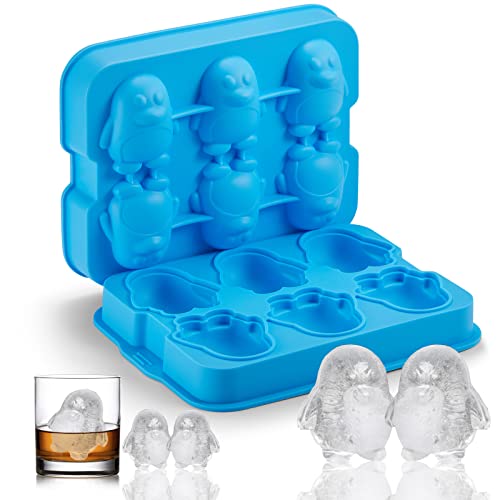 Nax Caki 3D Penguin Gifts Ice Cube Tray Fun Shapes, Odd Novelty Cute Gifts For Penguins Lover, 2.2" Large Silicone Whiskey Ice Mold For Cocktails,Bourbon,Brandy, W/Funnel #TOP3